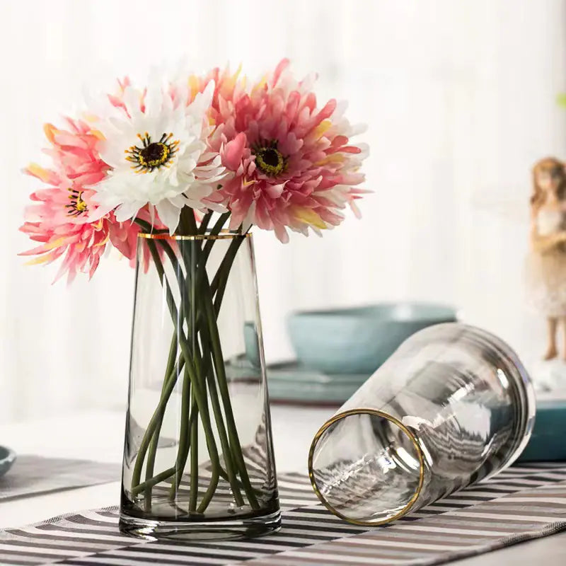 Luxury Gold Trim Glass Vase for Nordic Minimalist Decor