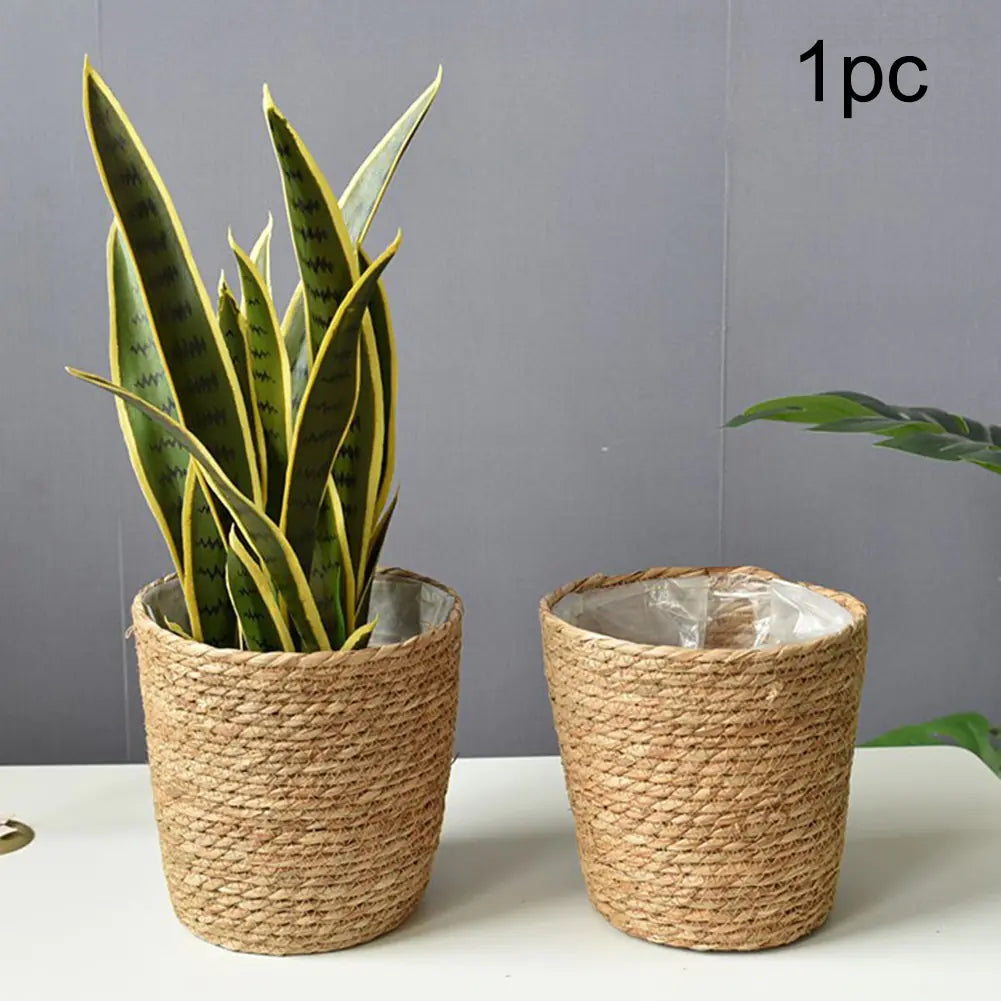 Handmade Straw Woven Flower Pot and Plant Basket