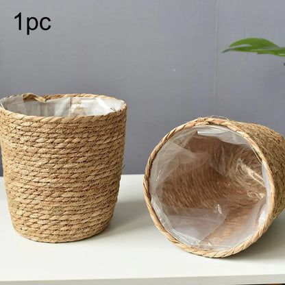 Handmade Straw Woven Flower Pot and Plant Basket