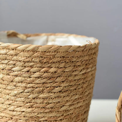 Handmade Straw Woven Flower Pot and Plant Basket
